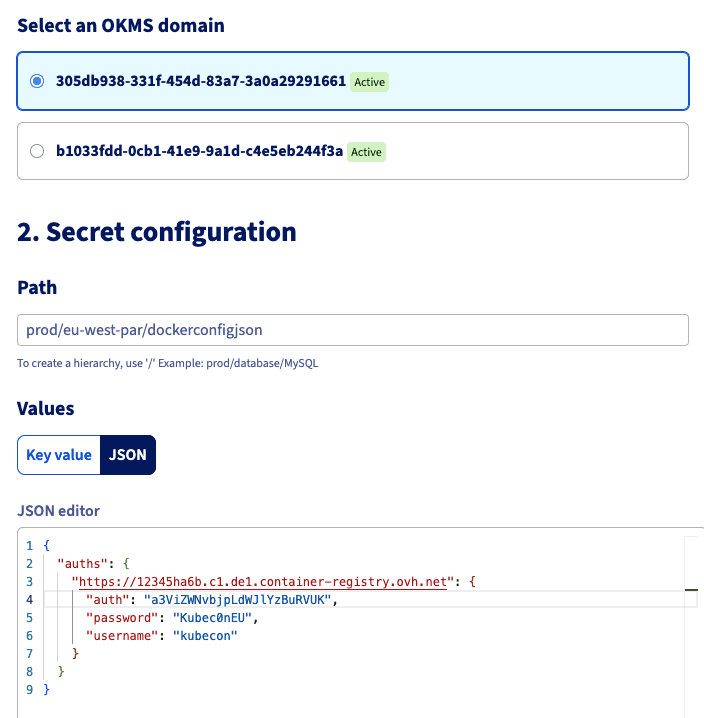 OVHcloud Secret Manager path and content creation