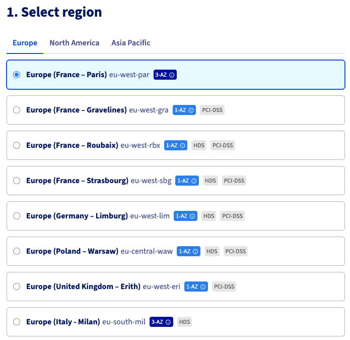 OVHcloud Secret Manager region selection